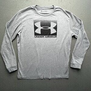 Under Armour‎ Men Long Sleeve Gray HeatGear Tee Large Loose Fit Logo Shirt
